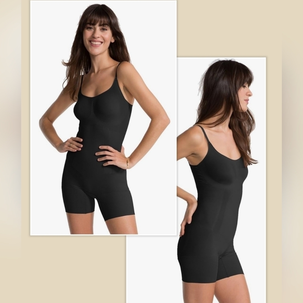 Spanx Black Oncore Tummy Control Mid-thigh Compression Bodysuit Shapewear XL